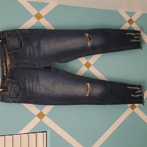 Machine Novella Skinny Ripped Frayed  jeans medium dark